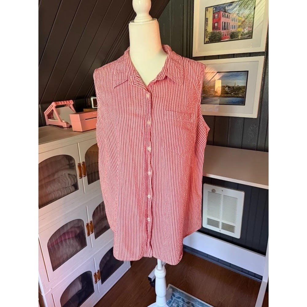 Women's searsucker classic 100% cotton button up by Basic Editions - Size 18W